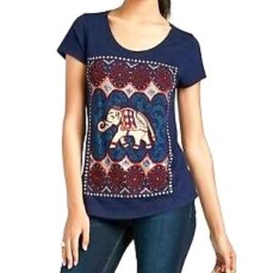 Lucky Brand Navy Blue Beaded Elephant T-Shirt